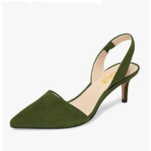 FSJ Olive Green Kitten Heels Pumps Pointed Toe Slingback Sandals Comfy Shoes